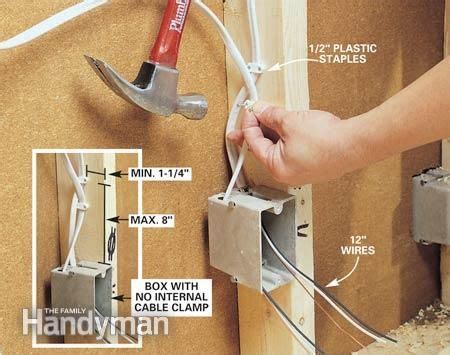 how far above electrical box staple needs in residetial wirring|nec wire stapling requirements.